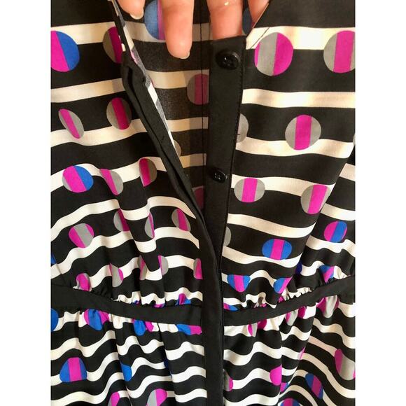 Cynthia Rowley Cap Sleeve Retro Futuristic Striped Button Down Dress - Size 2 - Picture 6 of 9